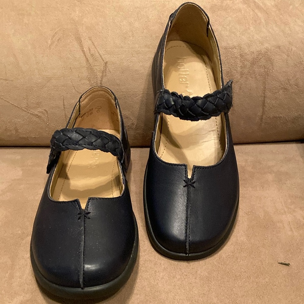 Hotter Womens leather shoes, style:Shake, color:Navy, size US 9, new never worn